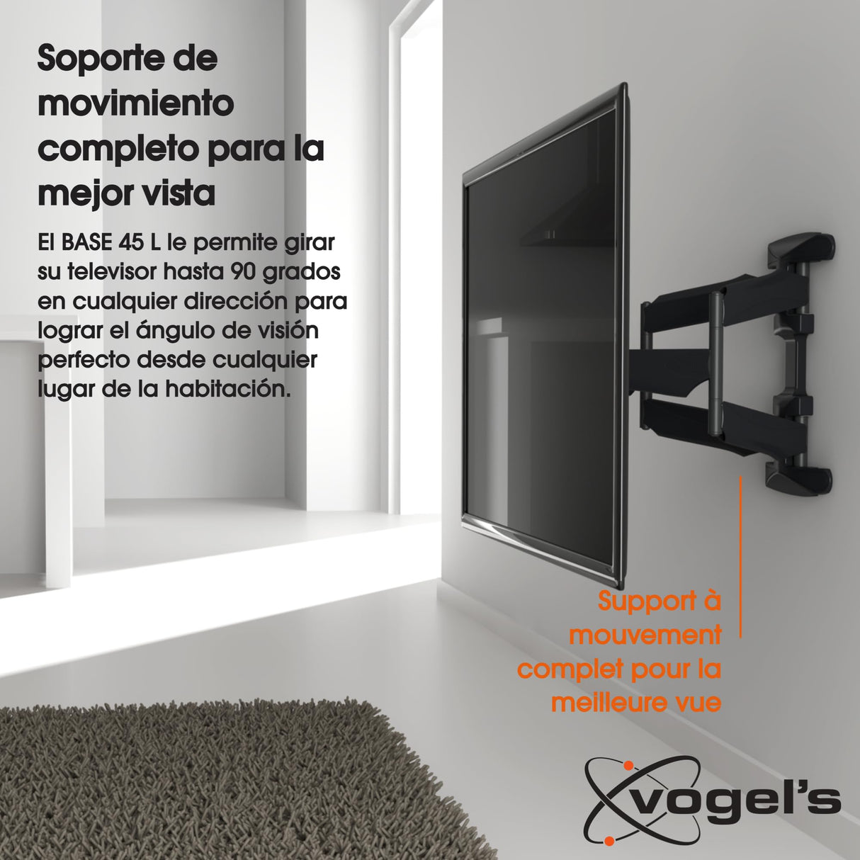 Vogel's BASE 45 L Soporte de pared para TV, Inclinable y Giratorio 180º, Para televisores de entre 40-82 pulgadas (102-208 cm), VESA Máx. 600x400, Carga Máx. 45 kg, Certificación TÜV