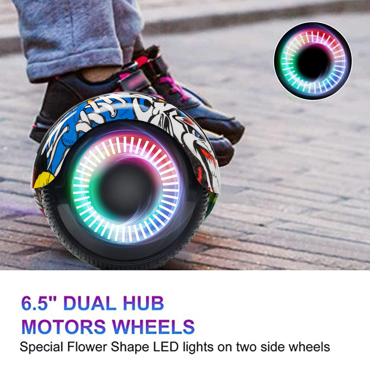 SISIGAD Hoverboard Scooter auto equilibrante de 6.5 pulgadas con dos ruedas autoequilibrante con altavoz Bluetooth y luces LED Scooter eléctrico para adultos y niños regalo UL 2272 certificado