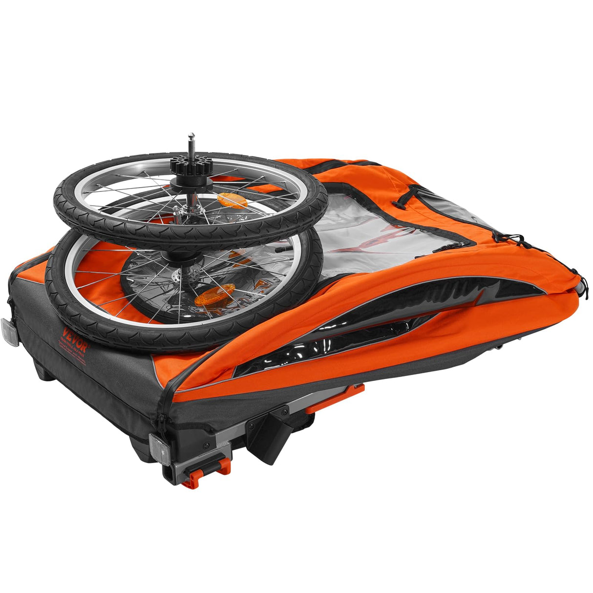 VEVOR Remorque de vélo pour Enfants, siège Double, Charge 55 kg, Porte-auvent 2 en1 transformant en Poussette, remorque de vélo Pliable pour Tout-Petits Avec attelage de vélo universel, Orange Gris