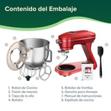 CHEFREE Batidora Amasadora Multifunción 1800W, 10 Velocidades de Rotación Planetaria, Robot Cocina con Bol de 7L, Gancho de Repostería, Batidor, Mezclador, Cuerpo de Metal, Rojo, M500
