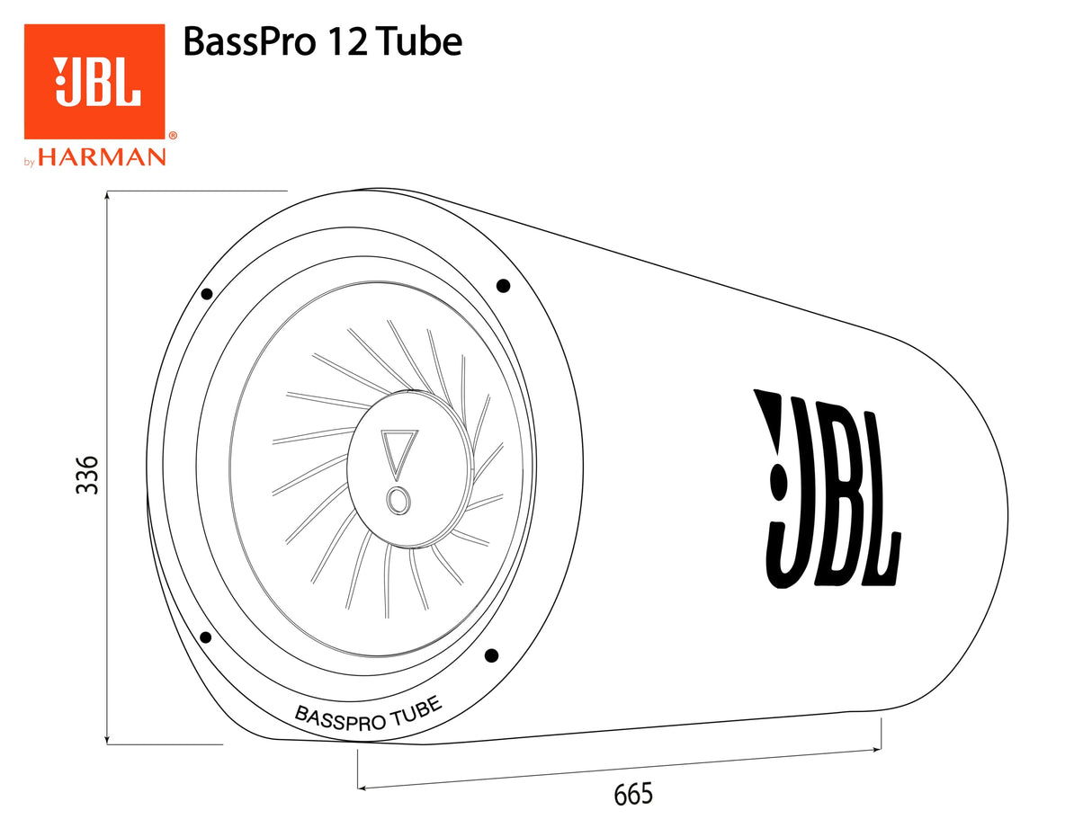 JBL BassPro Tube 12 Subwoofer Activo Coche de 30 cm, Bassbox de Tubo con Amplificador 450W máx de Clase D, Potente Amplificación de Graves, Puerto de Deslizamiento de Graves Bajos, Mando a Distancia