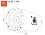 JBL BassPro Tube 12 Subwoofer Activo Coche de 30 cm, Bassbox de Tubo con Amplificador 450W máx de Clase D, Potente Amplificación de Graves, Puerto de Deslizamiento de Graves Bajos, Mando a Distancia