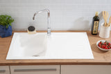 Respekta Boston Fregadero de Mineralite en blanco/Fregadero empotrado de 1 cubeta de 86 x 50 cm/Apto para bases a partir de 45 cm de ancho