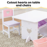KidKraft Juego Infantil de Mesa y 2 sillas de Madera Corazón con Compartimentos de Almacenamiento, Muebles para Salas de Juego y Dormitorio de niños (26913)