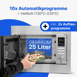 Microondas encastrable Bomann 3en1 con grill y convección,25 L de espacio de cocción, 10 programas automáticos,incl. rejilla grill y plato giratorio (Ø 32 cm),900 vatios,acero inoxidable,MWG 2216 H EB