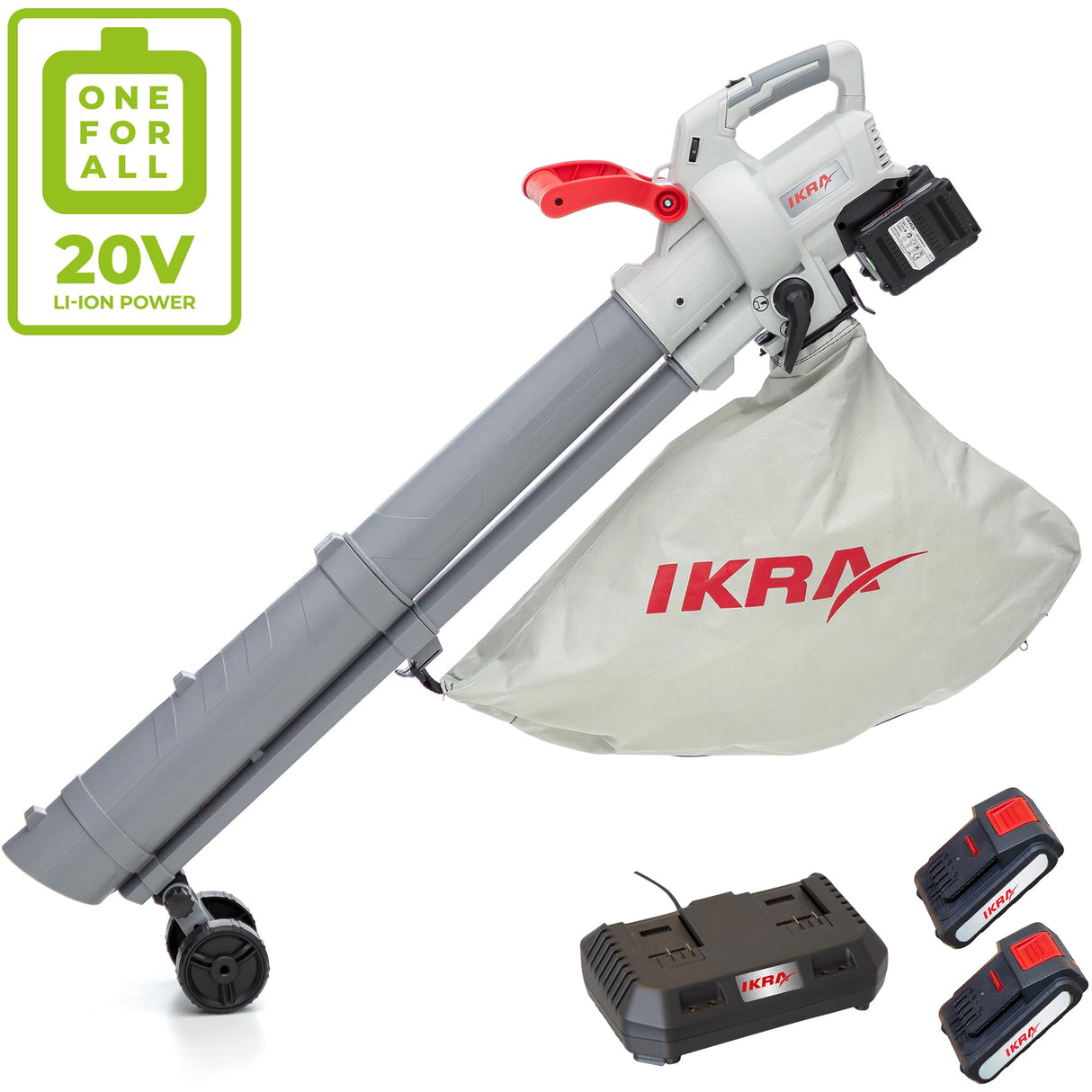 IKRA 3en1 Aspirador soplador a batería IALS 2-20 Incl. 2 baterías Recargables y Cargador rápido Doble