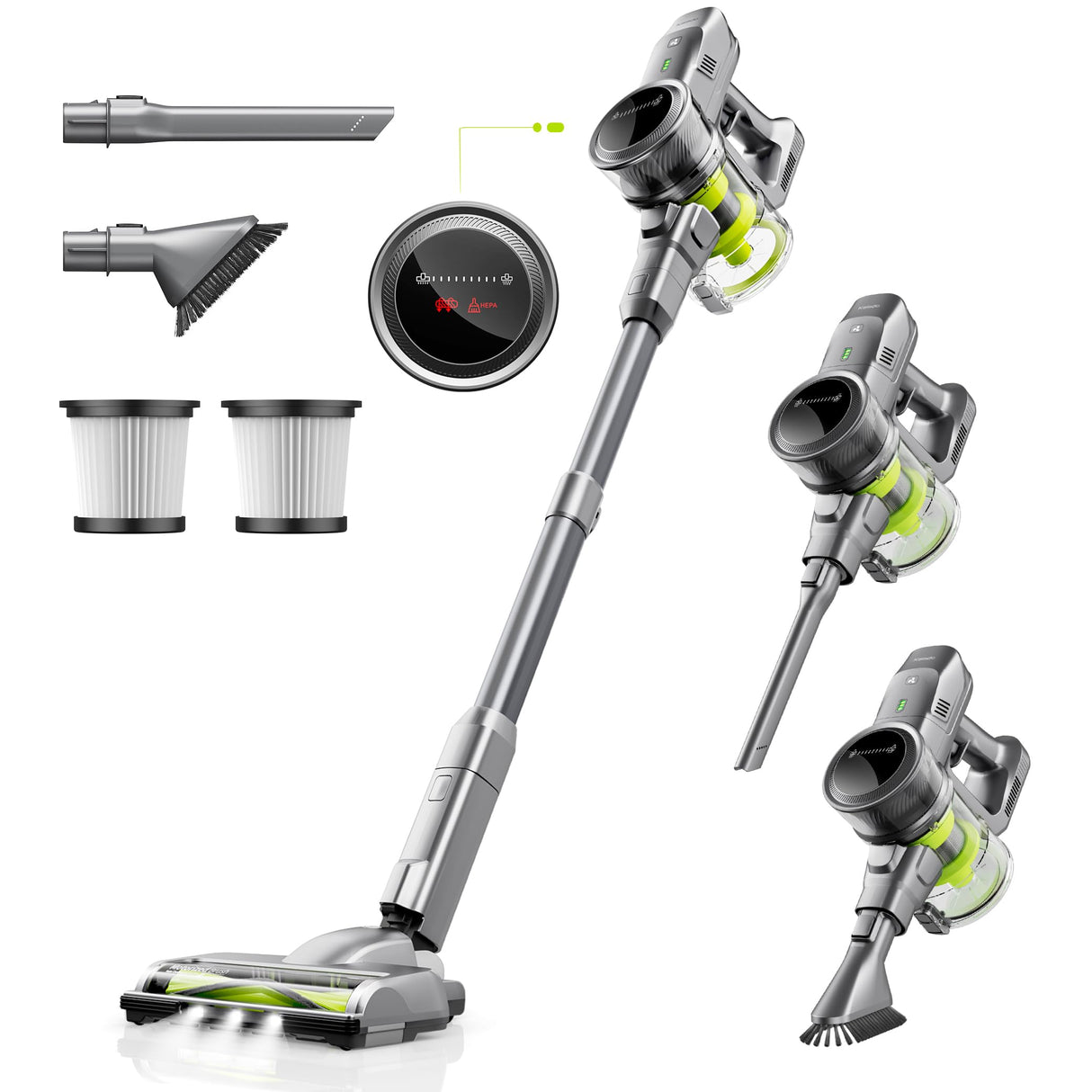 kalado Aspiradora Sin Cable, 26KPa Aspirador Escoba Inalámbrica con Pantalla LED, Batería Extraíble, 40 Minutos de Duración, Aspiradoras para Mascotas con Cepillo LED