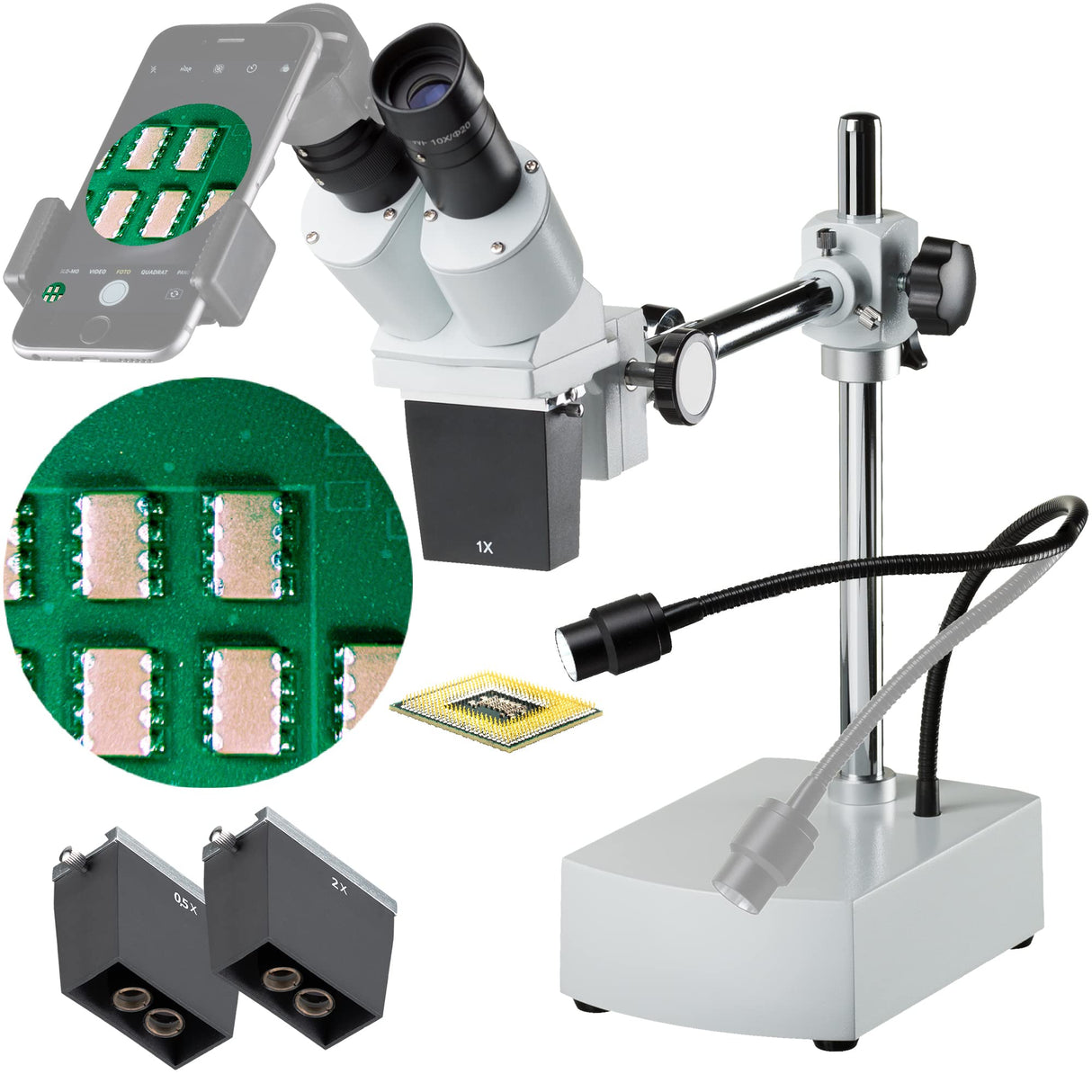 Bresser Biorit ICD-CS - Microscopio estéreo (5 x -20x, 3 Lentes Intercambiables, LED y Distancia de Trabajo de 230 mm)