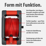 Brennenstuhl Carrete de Cable Profesional KA 3110 5 IP44 (Cable H07BQ-F 3G1,5 de 33 m en Rojo, Uso en Obra y Exterior Permanente, 5 enchufes de Seguridad, Made in Germany)
