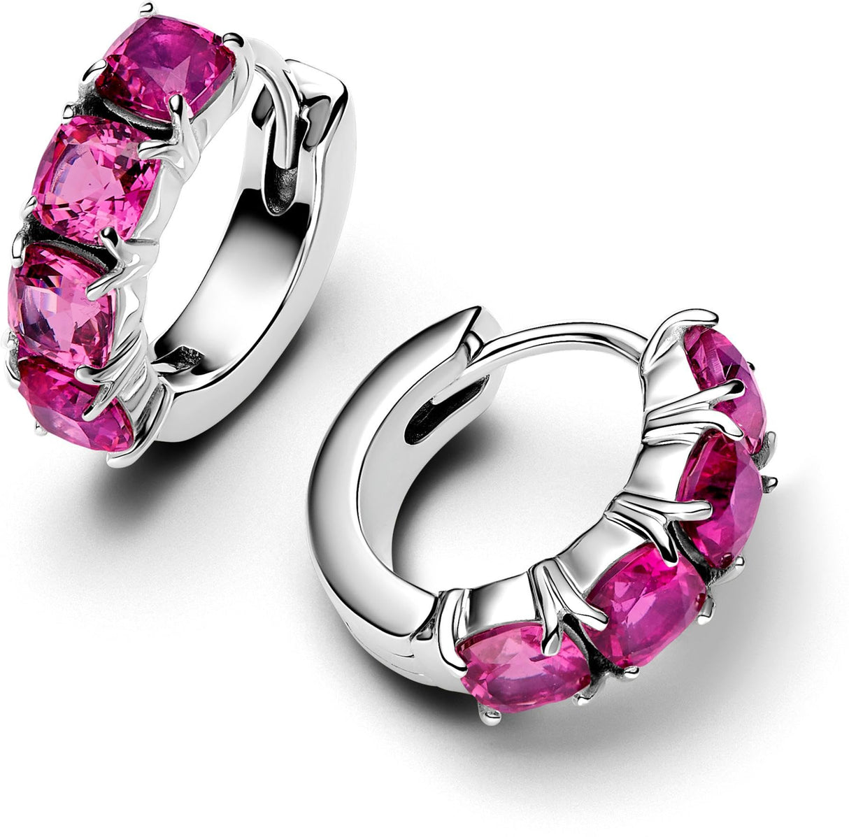 Pandora Timeless 293851C02 - Pendientes de aro de plata de ley con cristales artificiales rosados
