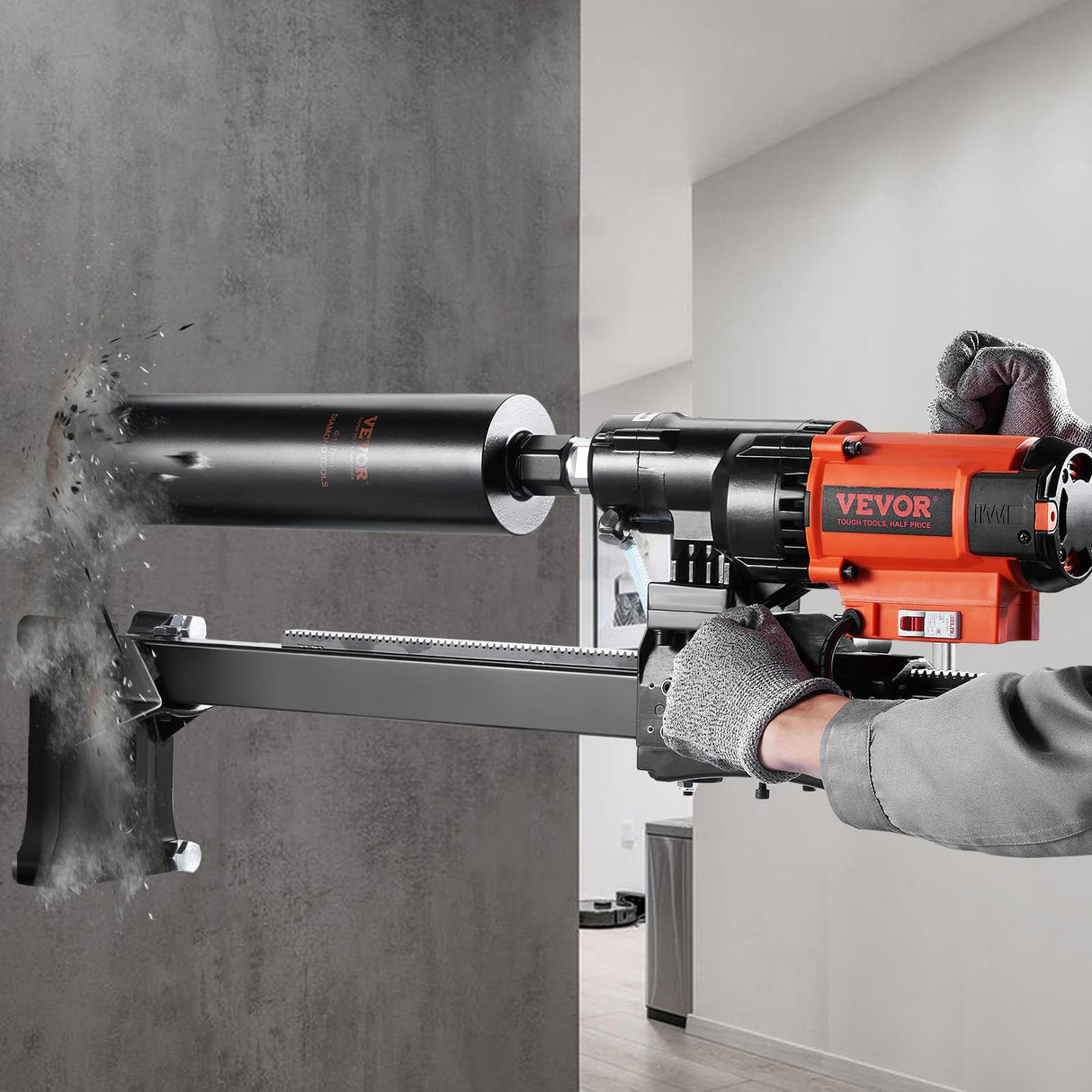 VEVOR Taladro de Diamante Diámetro Máximo de 20 cm Máquina Perforadora de Diamante Profundidad de 60 cm Perforación en Seco y Húmedo 750 rpm Taladro Diamantado para Construcción de Hormigón Armado