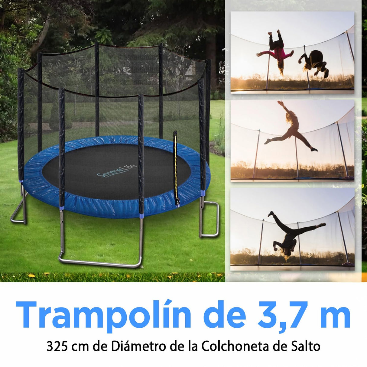 SereneLife trampolin Exterior, Cama Elastica, con Red de Seguridad, Estable, Revestimiento antioxidante