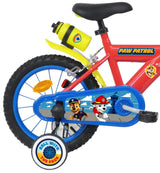 Vélo ATLAS 16 Bicicleta Infantil Pulgadas, Pat, Equipada con 2 Frenos, bidón/portabidón Guardabarros, Placa Frontal, estabilizadores extraíbles + Casco Patrulla Canina Incluido, Niños, Rojo