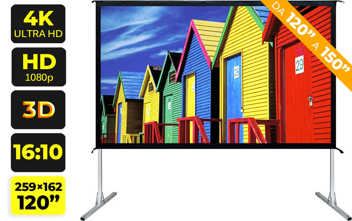 Pantalla de proyección transportable (120 Pulgadas) 250 cm Formato 16:10 259 x 162 Metros y Medio Ligero y Plegable Pantalla proyector 2 m Tela proyector Retro Pantalla de proyección 3 m FullHD 4K 3D