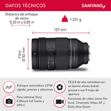 Samyang AF 35-150 mm F2.0-2.8 FE para Sony E- All-in-one lente de zoom con Par Focal , Cinematic Video AF y Dolly Shot Zoom, Custom Switch, protección contra la intemperie