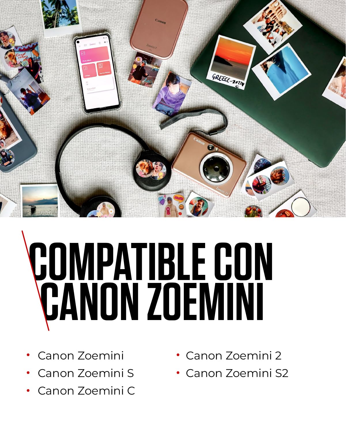 Canon Zink™ Papel Fotográfico Adhesivo 5x7,6 cm (100 Hojas) - Imprime Fotos desde tu Móvil para Pegatinas Personalizadas