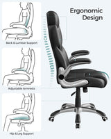 SONGMICS Silla de Oficina, Silla Gaming Ergonómica, Mecanismo de Inclinación, Apoyabrazos Plegables, Ruedas Universales, Altura Ajustable, Silla Racing, Negro Tinta OBG65BK