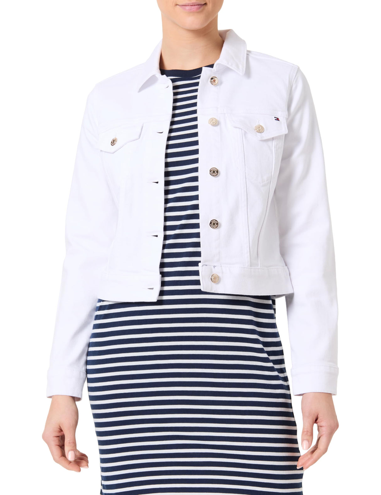 Tommy Hilfiger Cazadora vaquera Mujer Slim Fit, Blanco (Th Optic White), 44