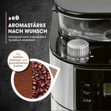 Barista Cafetera de filtro con molinillo con jarra térmica, incluye jarra térmica para hasta 10 tazas grandes de café, para granos de café y café en polvo [acero inoxidable, negro/gris