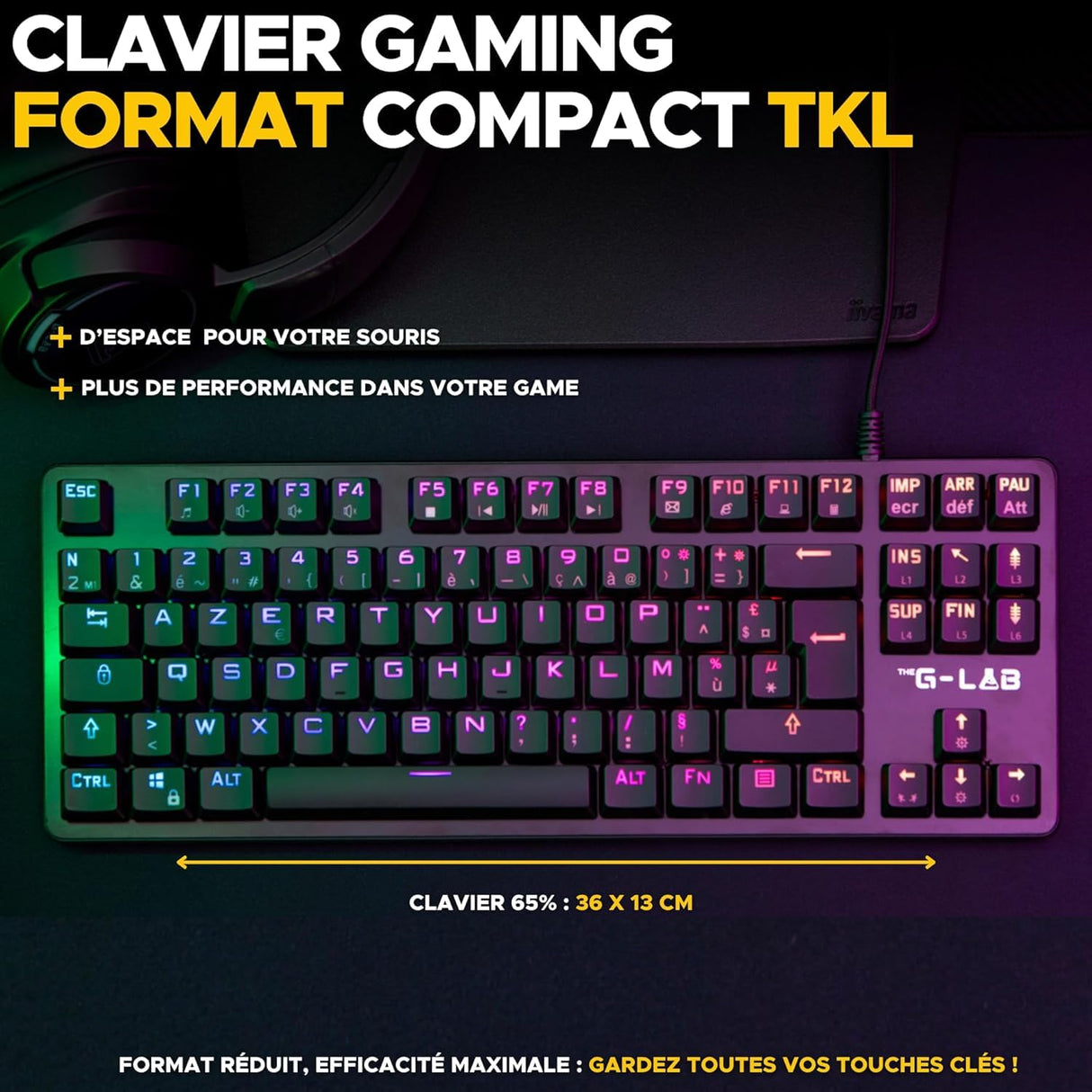 The G-Lab Keyz Platinium TKL - Teclado mecánico Rojo Outemu Low Profile AZERTY - Teclado Gamer TKL Ultra Fin, RGB & Teclas 100% Personalizable, Anti-Ghosting Total - PC/PS4/PS5/Xbox - New