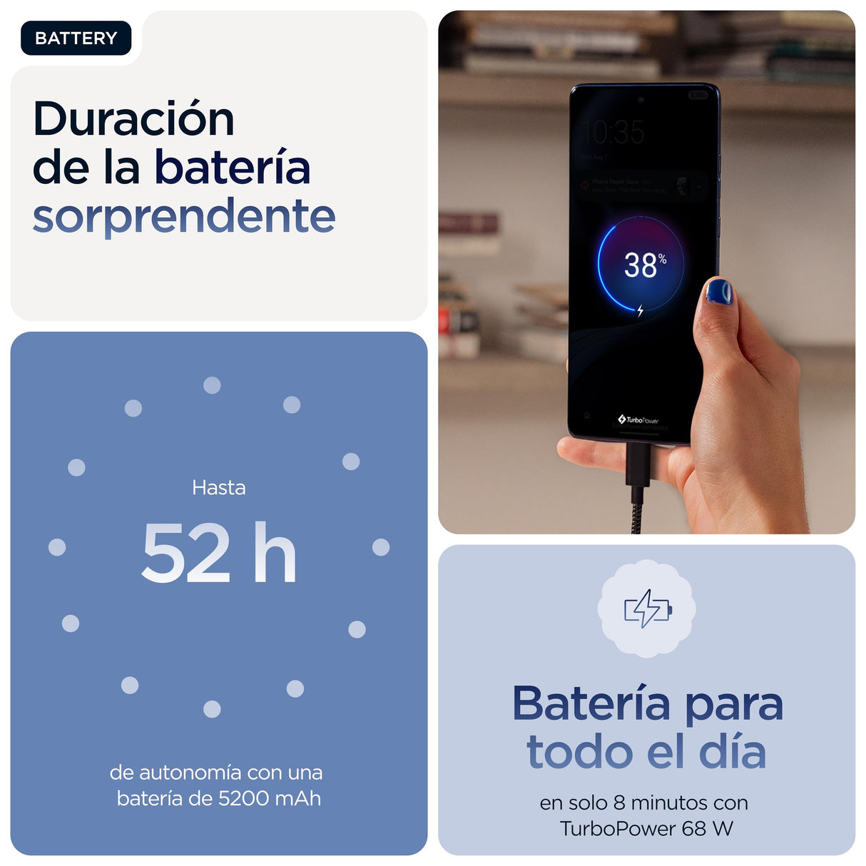 Motorola Edge 60 24GB (8GB+16GB RAM Boost)/512GB Gibraltar Sea, Pantalla Super HD de 6,67”con Cuatro Bordes curvos, Cámara Sony LYTIA™ 700C de 50MP, Moto ai, Durabilidad Militar, Batería 5200 mAh