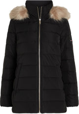 Tommy Hilfiger Cazadora Acolchada Mujer Heritage Down Tyra Jacket With Fur Larga, Negro (Black), XS
