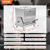 VEVOR Mezcladora de carne manual, mezcladora de carne con tanque inclinado con capacidad de 15 libras, equipo de procesamiento de carne de acero inoxidable