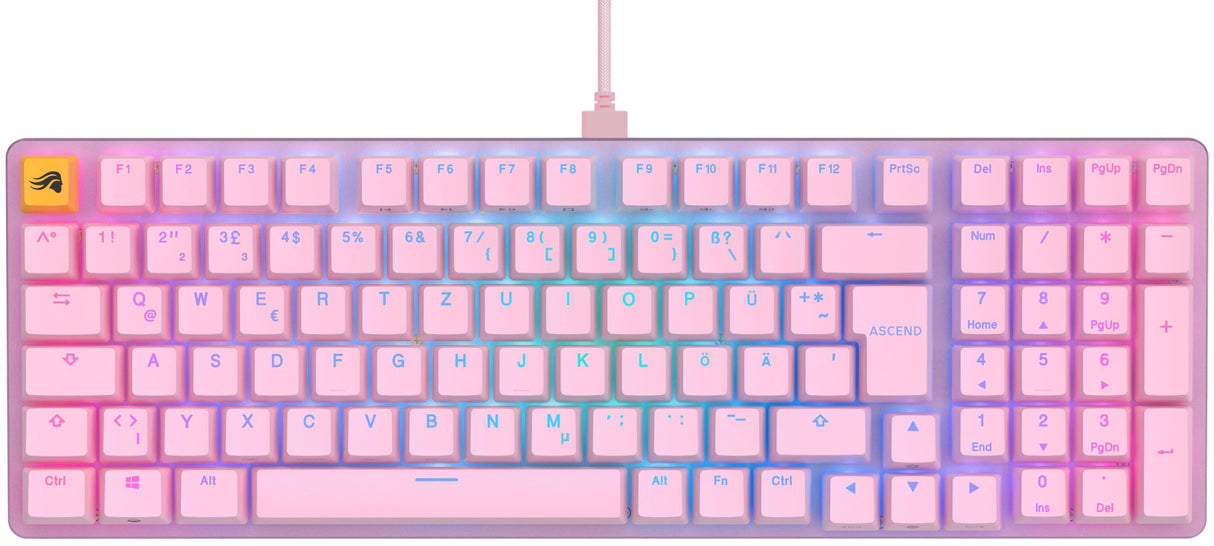 Glorious Gaming GMMK 2 Full Size (96%) - Teclado gaming mecánico, carcasa de aluminio, personalizable, keycaps dobles, switches Glorious Fox, RGB, distribuciones QWERTZ alemán - Rosa