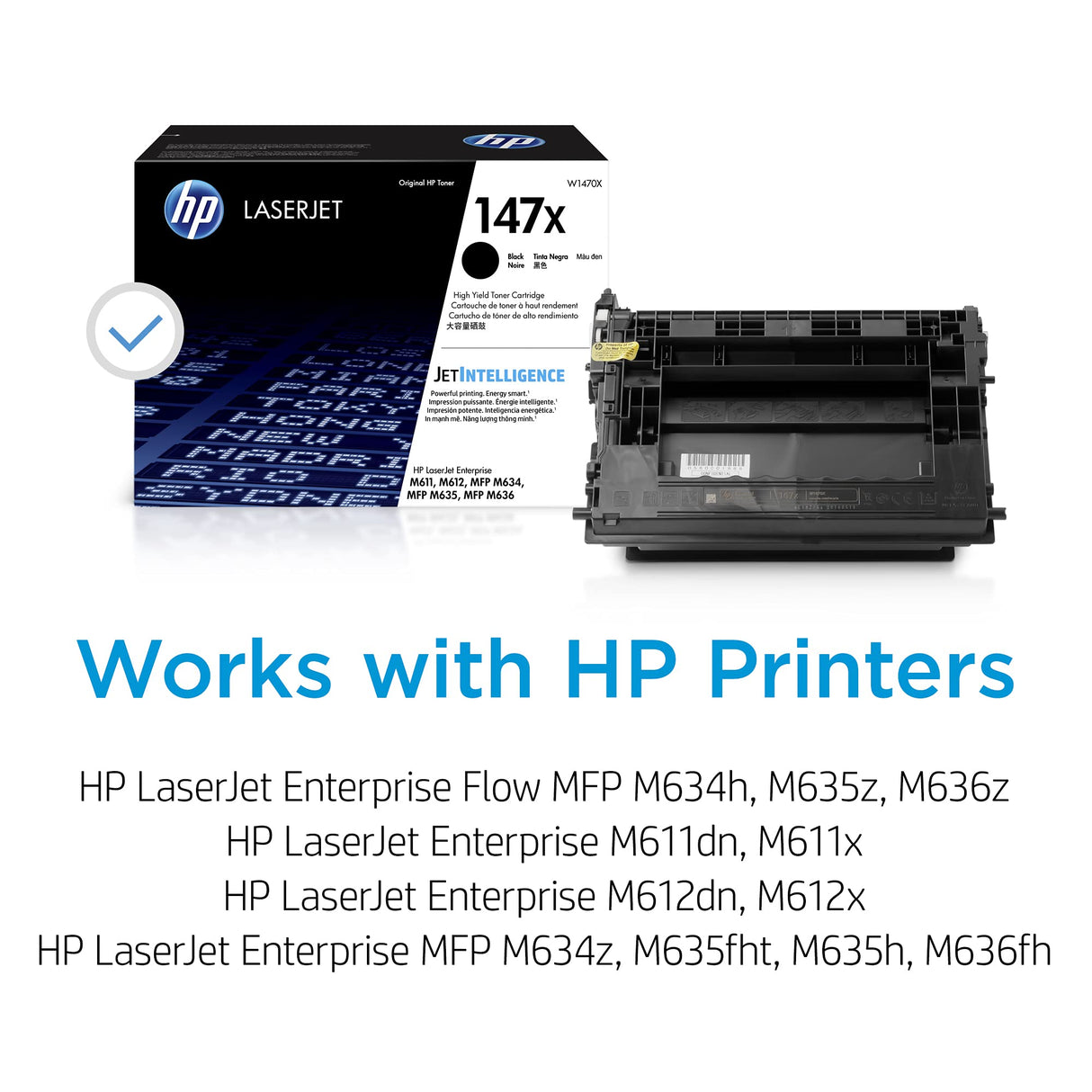 HP 147X W1470X, Negro, Cartucho Tóner de Alta Capacidad Original, de 25.200 páginas, para impresoras HP LaserJet Enterprise M611dn, M612dn, Flow MFP M635z, Flow MFP M636z, M635h MFP y M636fh MFP