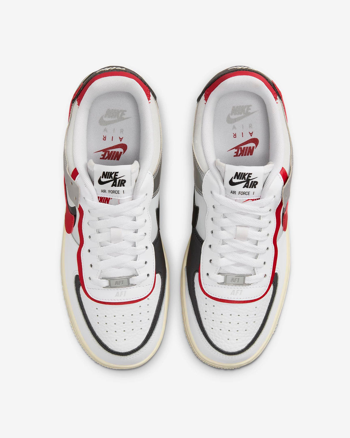NIKE Air Force 1 Shadow, Sneaker Mujer, White Gym Red Black Metallic Silver, 41 EU