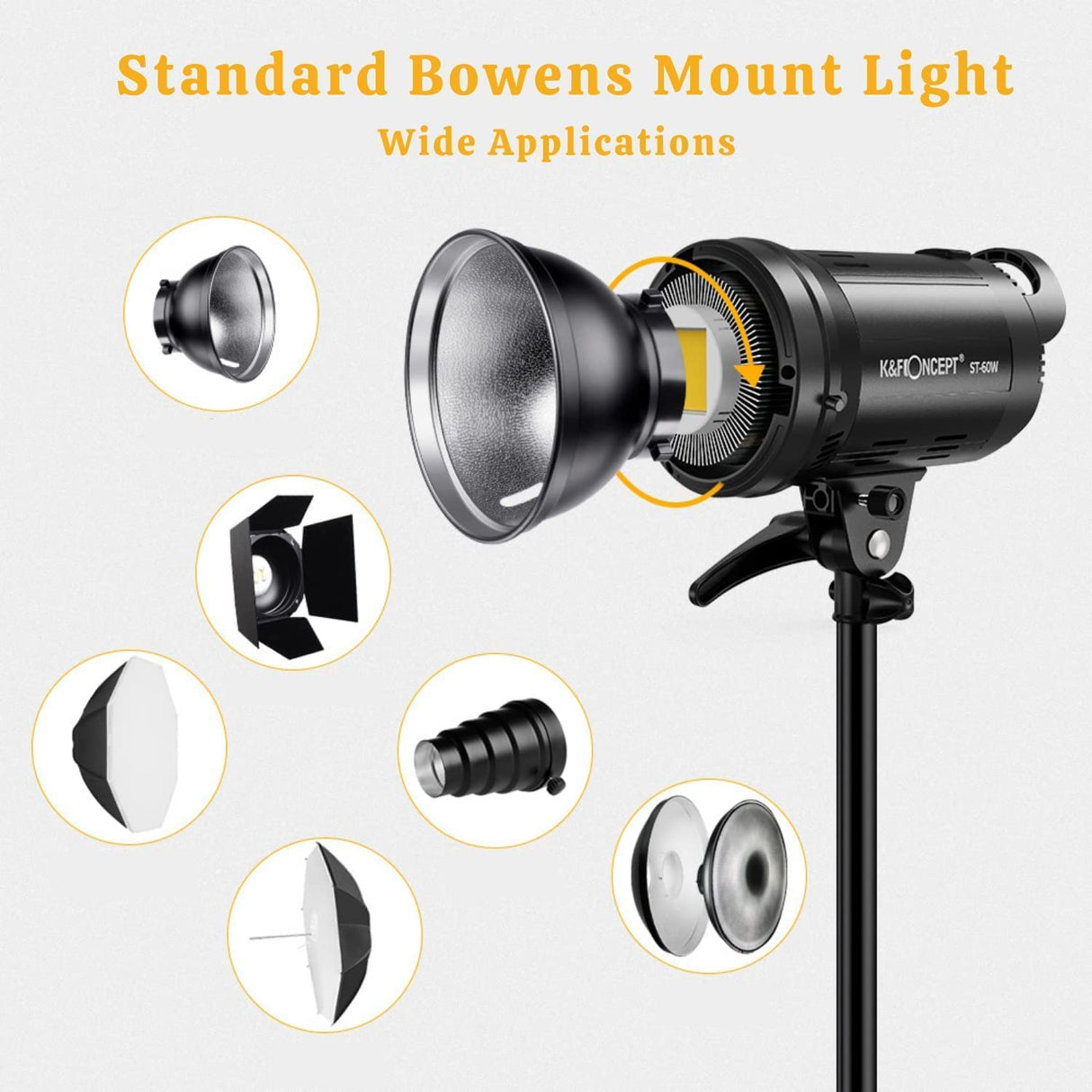 K&F CONCEPT- SL-60W LED Video Flash con Luz Blanca 5600K, 60W CRI 95+,TLCI 95+ con Foco LED con Control Remoto,Obturador,Reflector,Montura Bowens para Video,Estudio Fotografía al Aire Libre,Foco LED