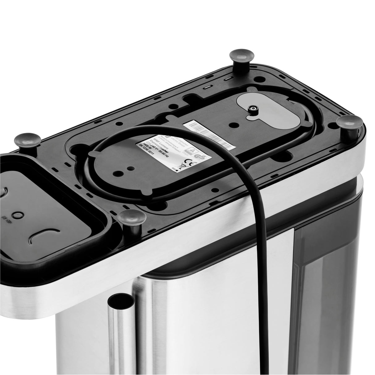 WMF Lumero - Cafetera expreso con 3 portafiltro, 1400 vatios, para 1-2 tazas de expreso, 15 bares, reposavasos, espumador de leche, prensador de café, luz led, acero inoxidable mate