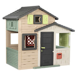 Smoby Life - Casa de Juegos Friends House EVO con 2 Puertas, 6 Ventanas – Fabricada en Material Reciclado, Protección UV, para Niños a Partir de 3 Años (7600810208)