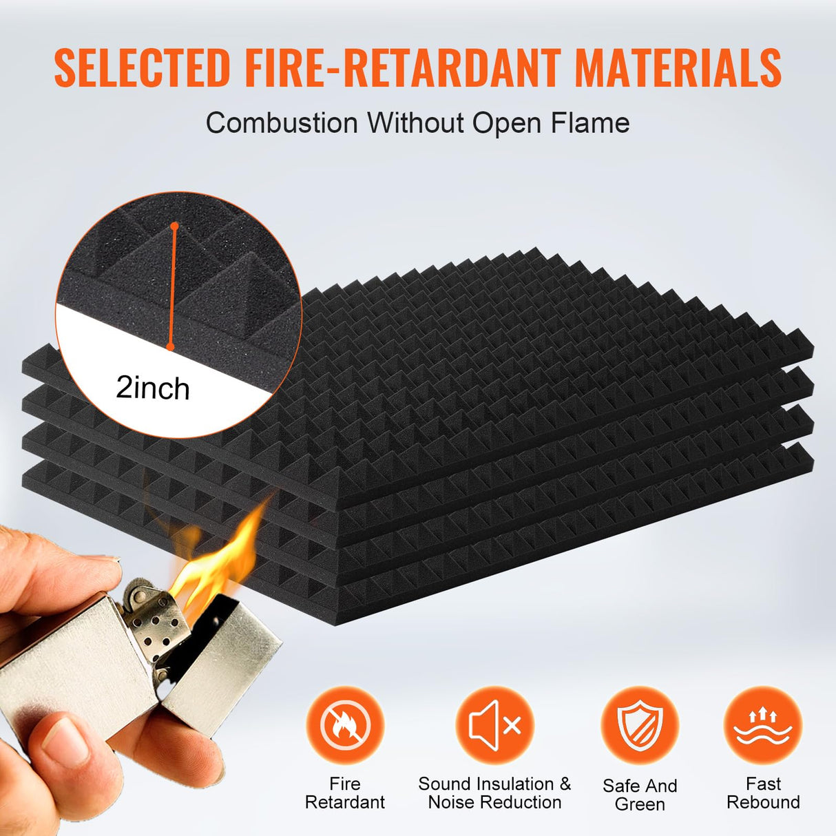 VEVOR Paneles de Espuma Acústica 1200 x 600 x 50 mm, Paneles de Pared Insonorizados con Diseño Piramidal, Resistentes al Fuego, Paneles Absorbentes de Sonido para Paredes y Techos de Estudios, 4 uds