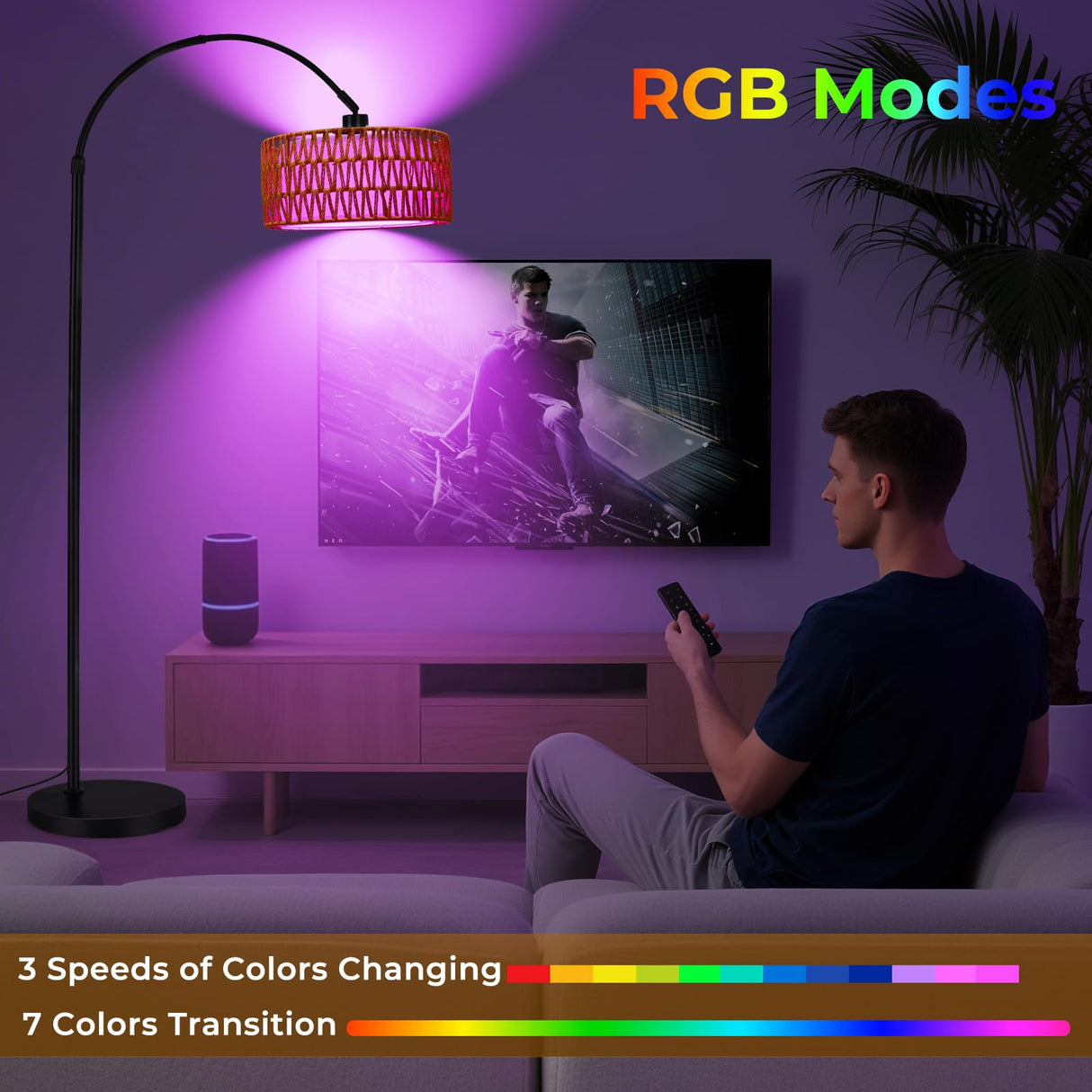 Lámpara de Pie LED Regulable - 9W 900LM Lampara de Pie Arco con Mando & Bombilla E27, Luz para Leer para Salón, Dormitorio, Oficina - Negro