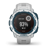 Garmin Instinct Surf Solar, Reloj inteligente con GPS resistente al agua, funciones deportivas de surf, carga solar, pulsioximetría y notificaciones del smartphone, Blanco