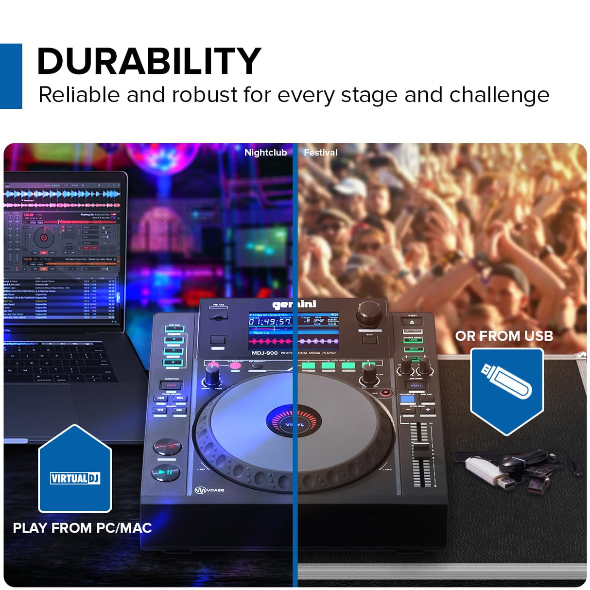 Gemini Sound MDJ-900 Reproductor de medios USB profesional con pantalla grande de 8 pulgadas y rueda de jog sensible al tacto