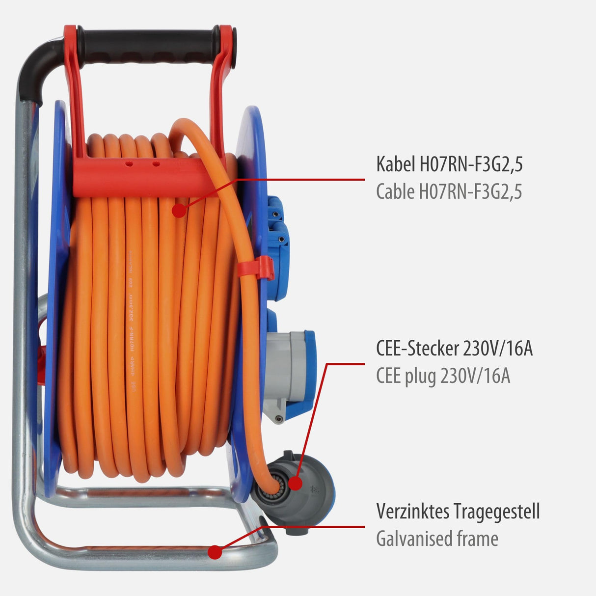 Brennenstuhl Garant CEE IP44 Carrete de cable de camping (CEE Carrete con cable de 25 m H07RN-F 3G2,5 en naranja, Carrete de cable para uso permanente al aire libre IP44, fabricado en Alemania)