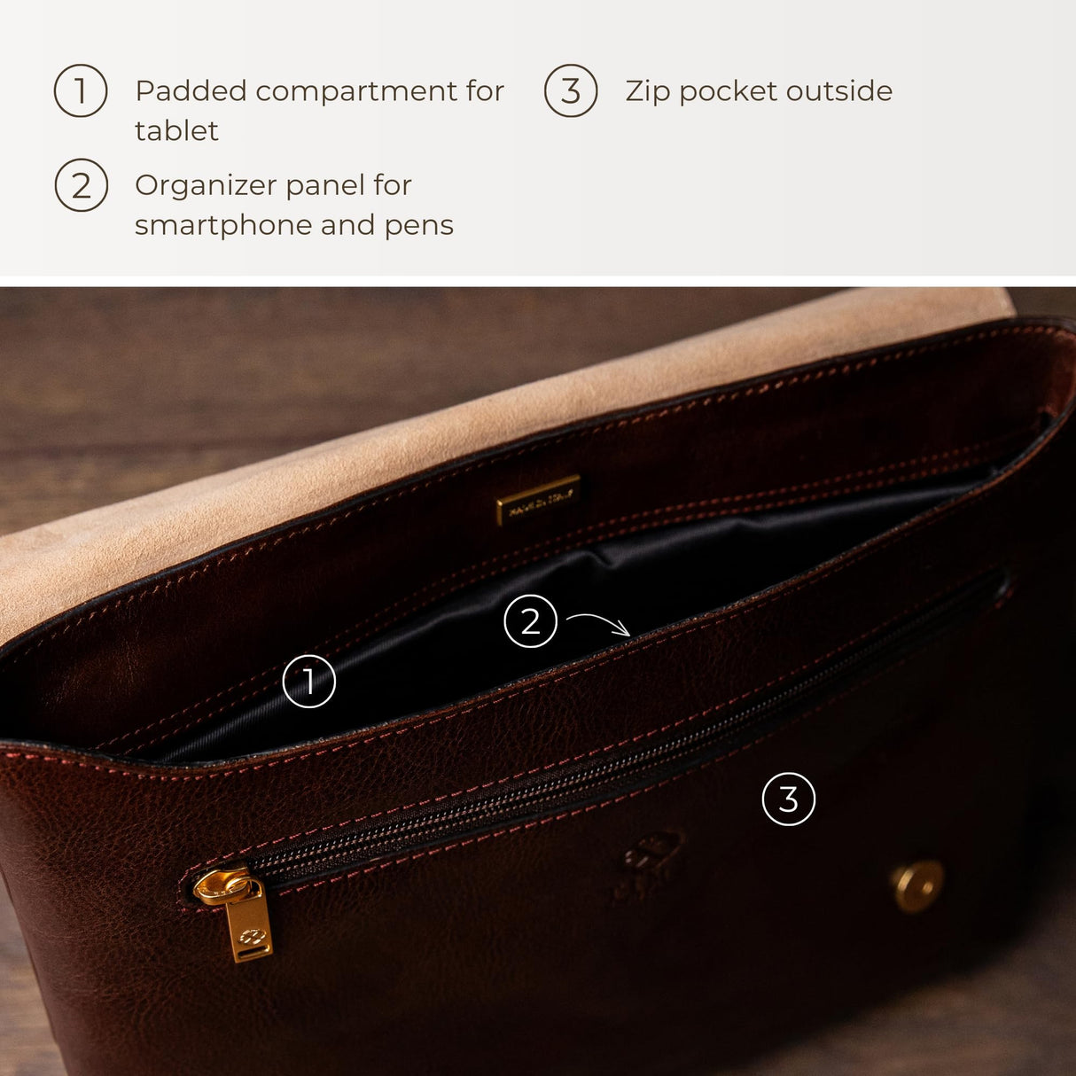 Time Resistance Bolso Messenger de Cuero - Bolso Bandolera para Hombre - Maletín