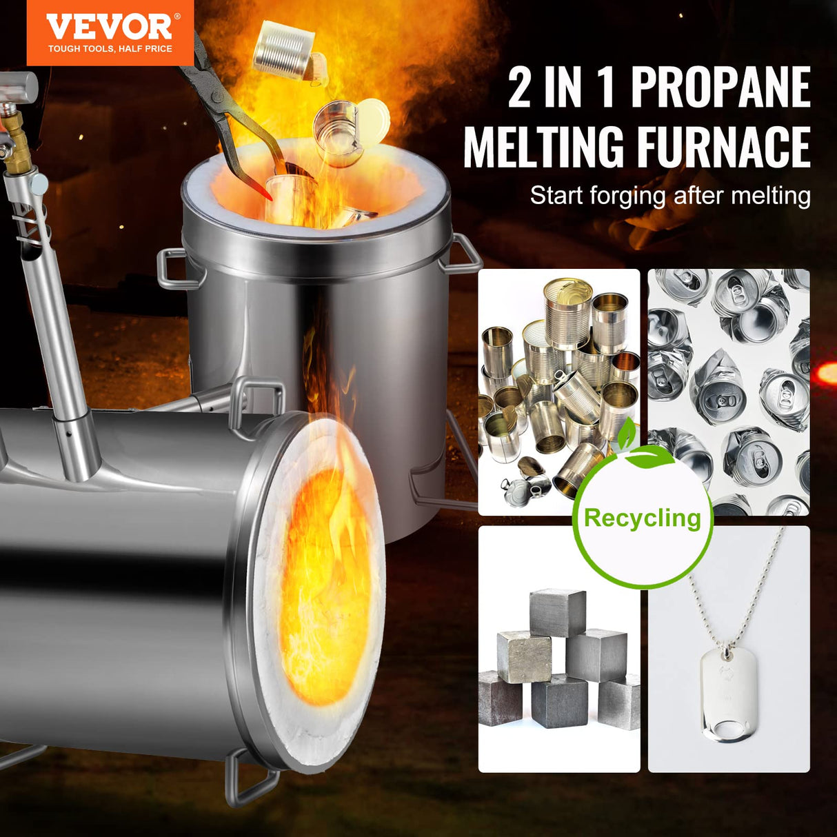 VEVOR Forja de Propano de Acero Inoxidable 12 KG Kit de Horno de Fusión de Metales Temperatura Máxima de 1482 °C Horno de Fundición de Propano 30 PSI Juego de Forja para Cobre, Aluminio, Oro, Plata
