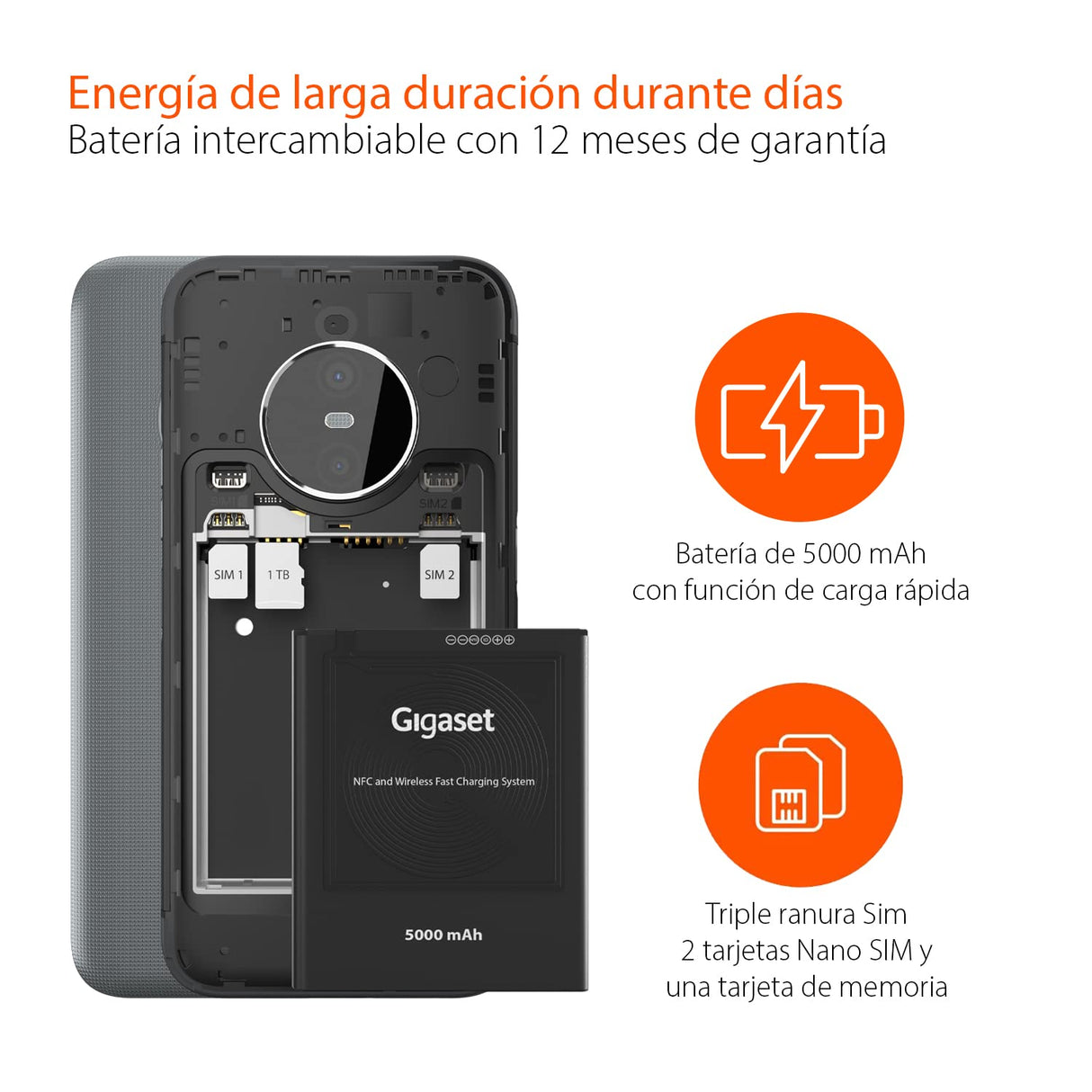 Gigaset GX6 Outdoor Smartphone 5G - Estándar Militar, Resistente al Polvo y Agua IP68 - Pantalla 6,6" FHD+ con Gorilla Glass, 128GB+6GB RAM - Cámara de 50MP, Carga rápida, Capaz de Android 14, Gris