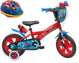 A.T.L.A.S. Bicicleta de 12 Pulgadas Equipada con 1 Freno, Placa Frontal Decorativa, Guardabarros, cárter, estabilizadores y Casco Spiderman Incluido Delantera, Niños, Rojo idéntico a Las Fotos, 12''