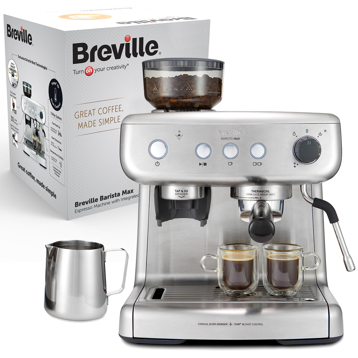 Breville Barista Max máquina de café expreso, totalmente automática con molinillo integrado y bomba italiana de 15 bares [VCF126X]