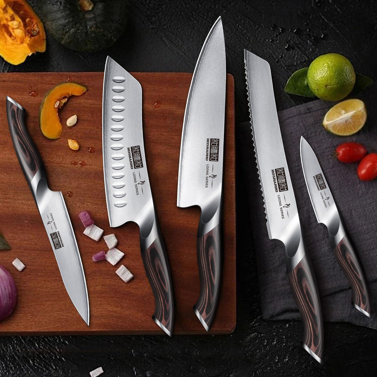 HOSHANHO Juego de Cuchillos de Cocina de 6 Piezas, Juego de Cuchillos de Chef Profesional, set de cuchillos de cocina de Acero Inoxidable con portacuchillas magnético