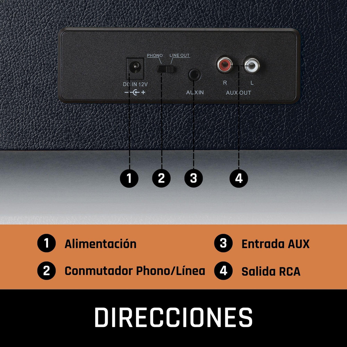 Lenco LS-430 -Tocadiscos Bluetooth - altavoces integrados 40 vatios RMS - transmisión por correa - control de tono - preamplificador - salida RCA y entrada AUX - 3,5 mm - negro