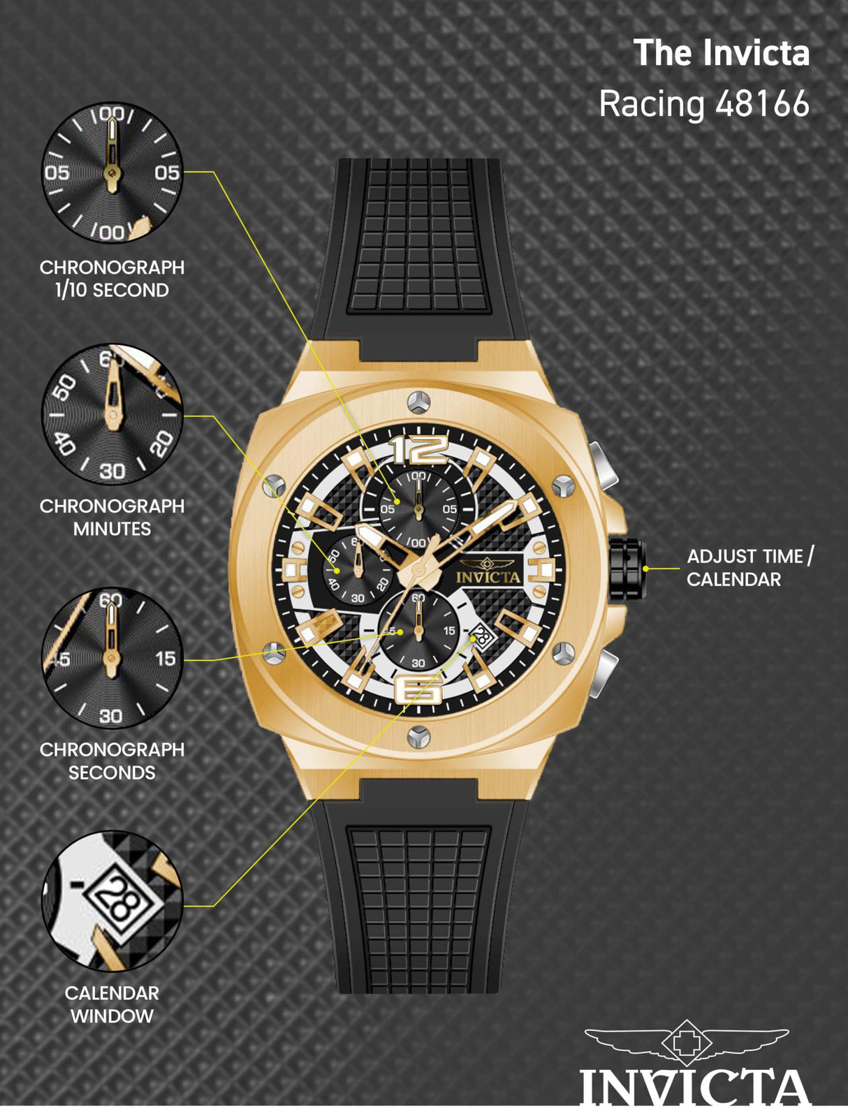 INVICTA Racing Reloj Cuarzo para Hombre de Acero Inoxidable - 47mm