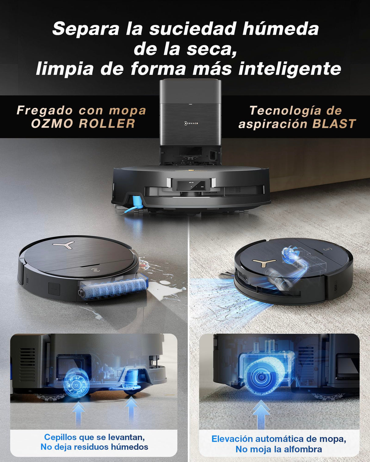 ECOVACS DEEBOT X9 Pro Omni Robot Aspirador y friegasuelos, 16 600 Pa, Ultrafino, fregado con mopa y autolavado inst, OZMO Roller, ZeroTange 3.0, TruEdge 2.0, Secado Aire Cal, Negro