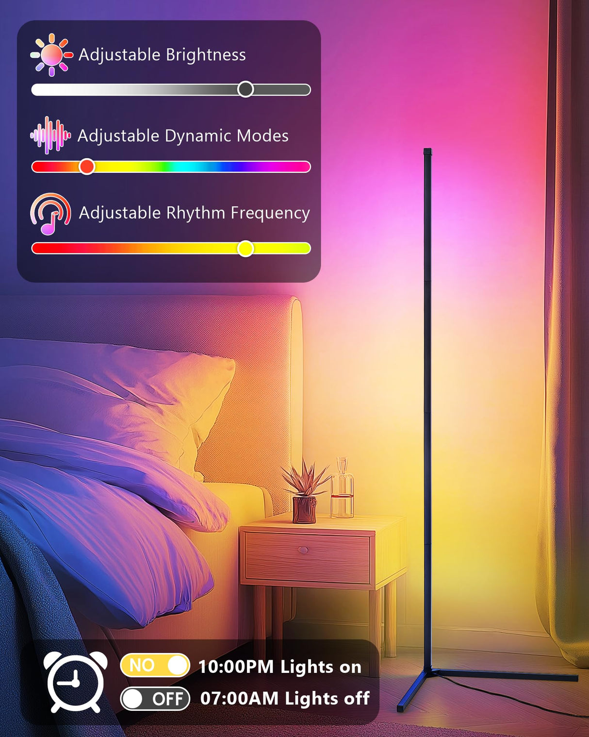 LuminexDesigns Pack de 2 Lámparas de Pie LED RGB 150cm – Luces de Esquina Regulables con Mando a Distancia, Control Alexa, Iluminación Decorativa para Salón, Dormitorio o Zona Gaming