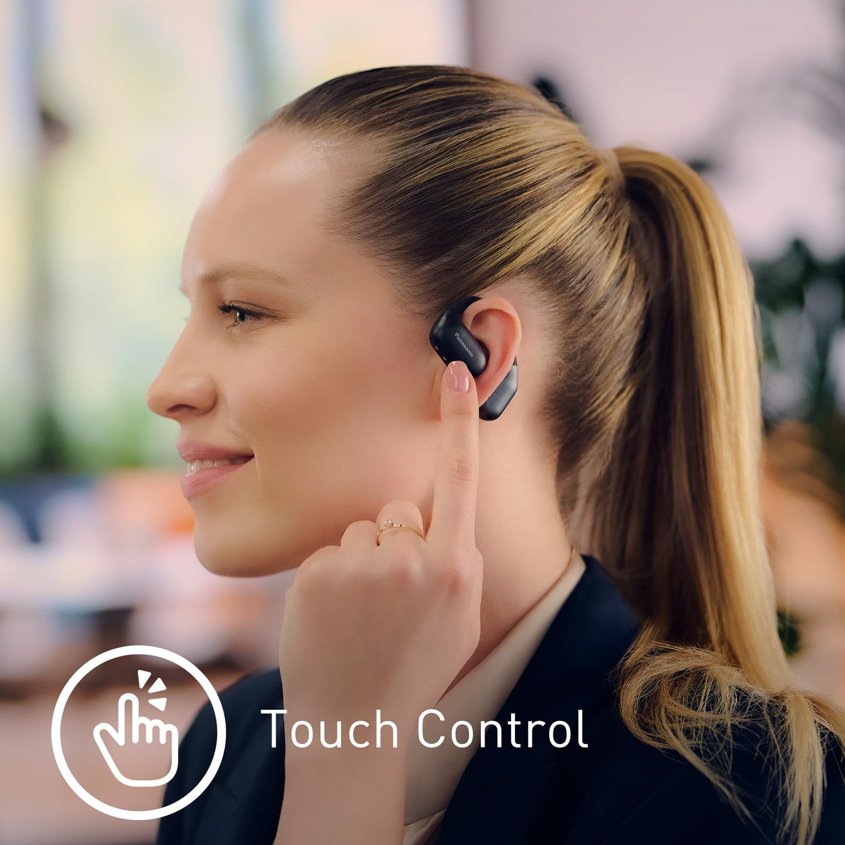 Panasonic RB-F10DE-K Audífonos inalámbricos de Oído Abierto, Audífonos Bluetooth con Micrófono ENC, 25 Horas De Reproducción, Bluetooth 5.4, IPX4, Controles Táctiles, Negro