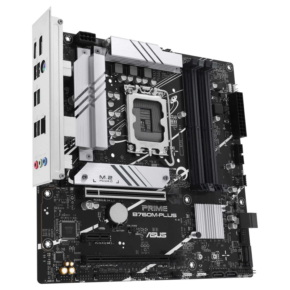 ASUS Prime B760M-PLUS - Placa Base Intel B760 LGA 1700 mATX (PCIe 4.0, M.2, Realtek 2.5Gb Ethernet, DP, HDMI, SATA 6 Gbps, USB Tipo-C, Protector de E/S premontado, Aura Sync)
